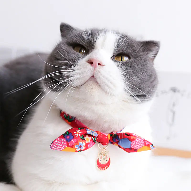 New Year's Bow Tie Collar with Bell for Pets