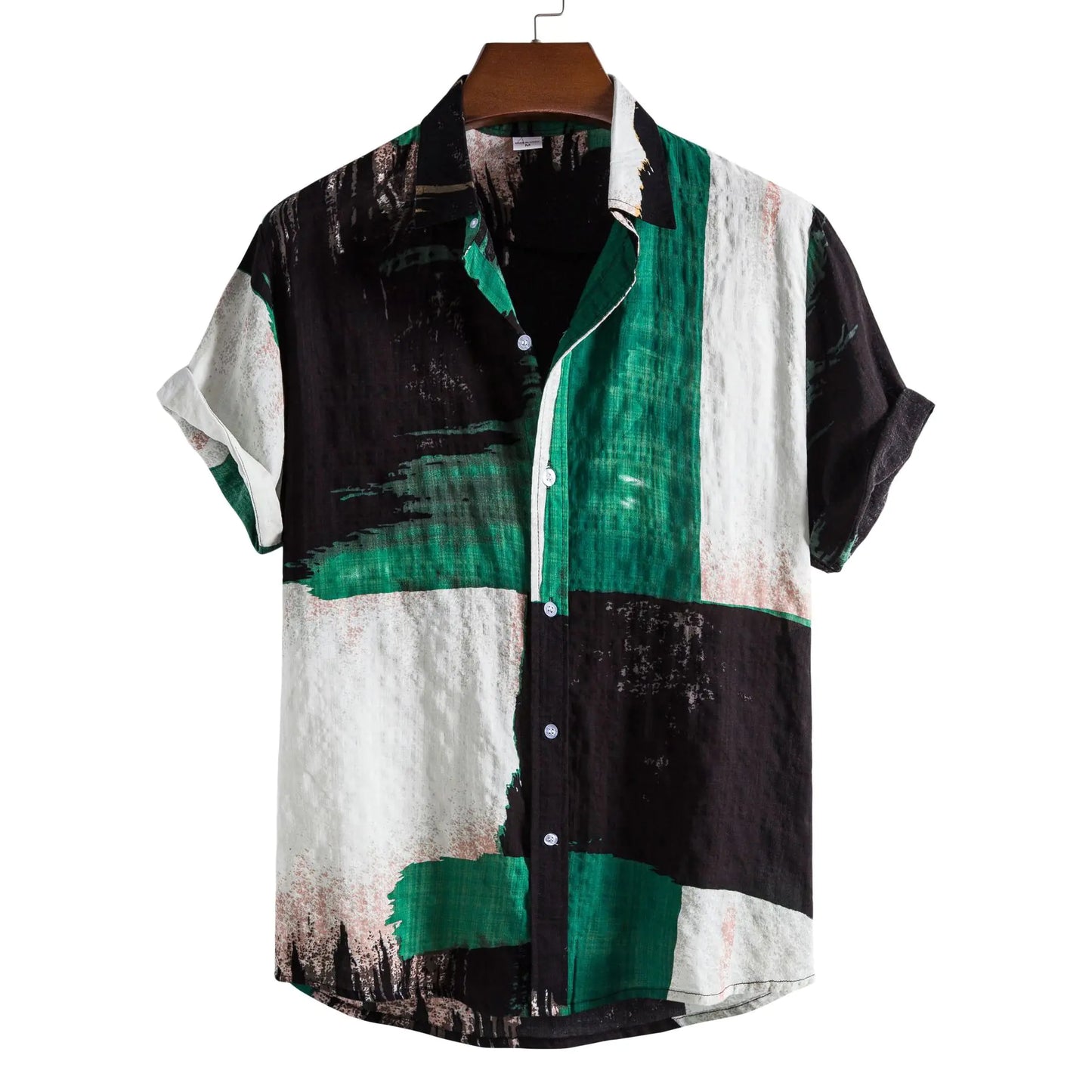 Men's Floral Color Block Short-Sleeve Beach Shirt
