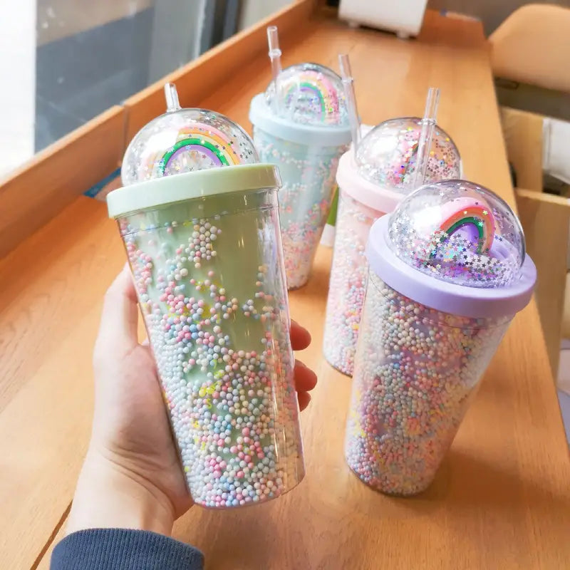 Stylish Rainbow Plastic Water Cup for Your Collection