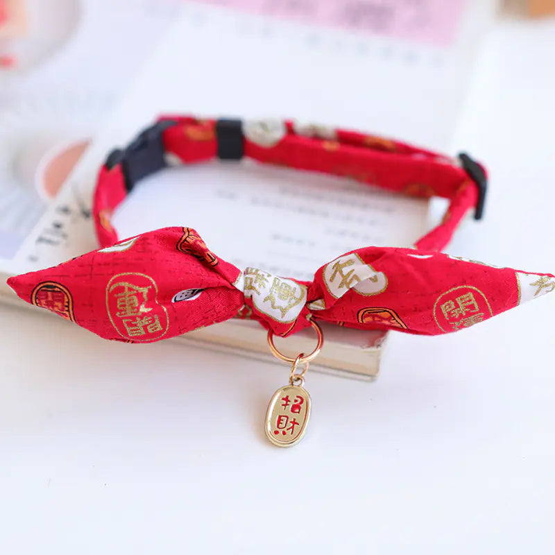 New Year's Bow Tie Collar with Bell for Pets