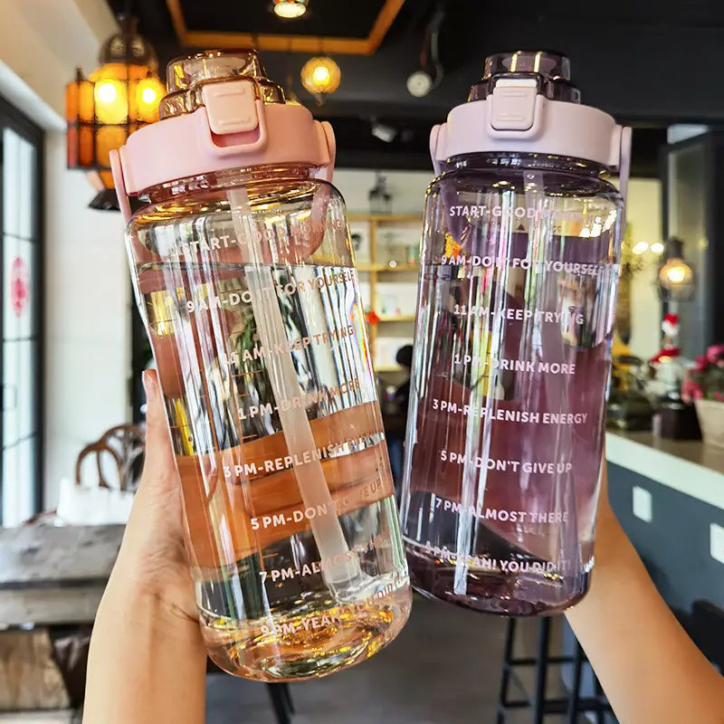 2L Unisex BPA-Free Water Bottle with Straw & Markers