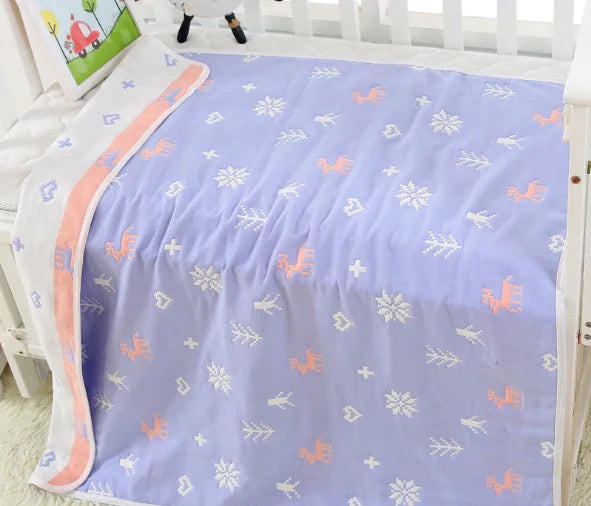 Pure Cotton 6-Layer Baby Bath Towel Blanket, 110cm