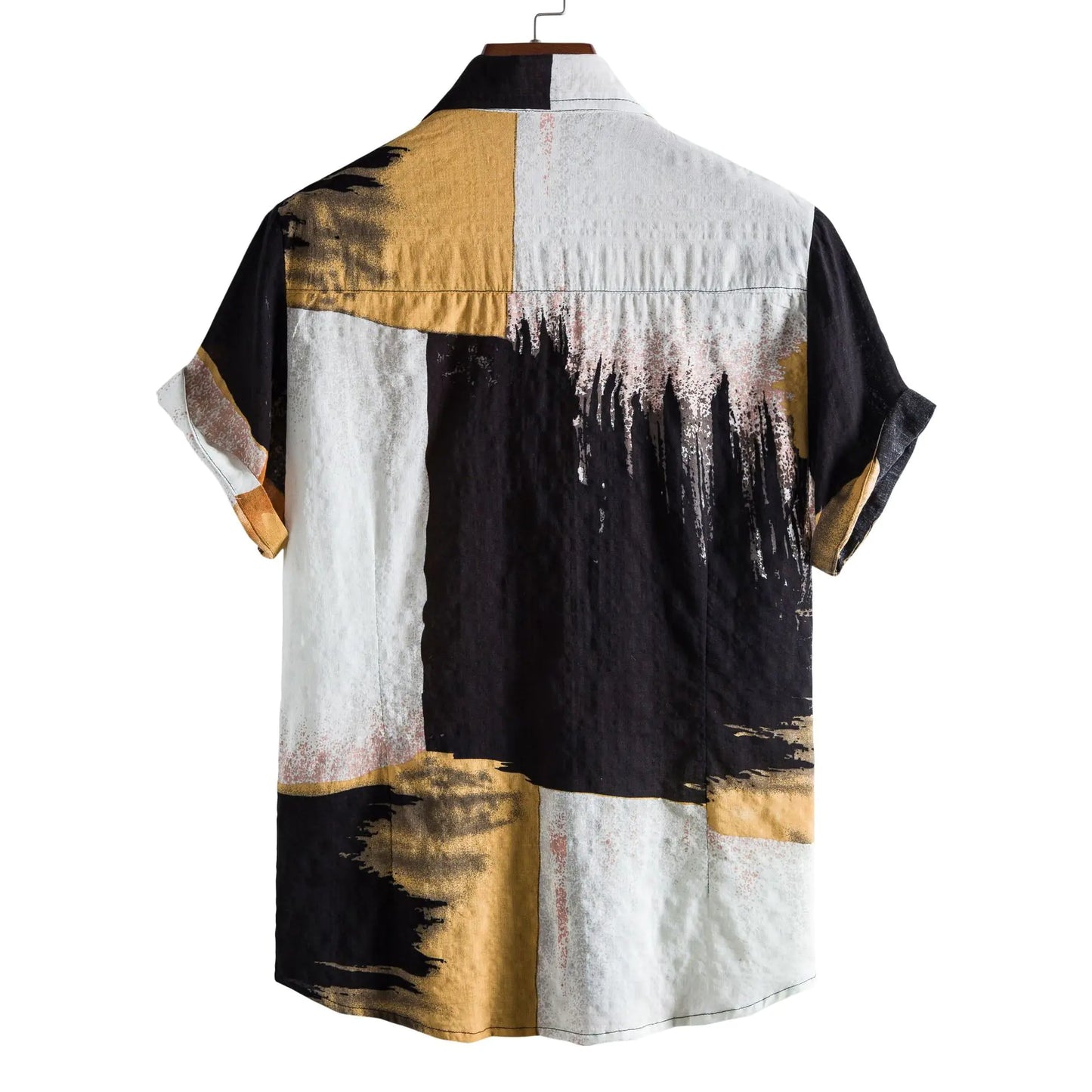 Men's Floral Color Block Short-Sleeve Beach Shirt