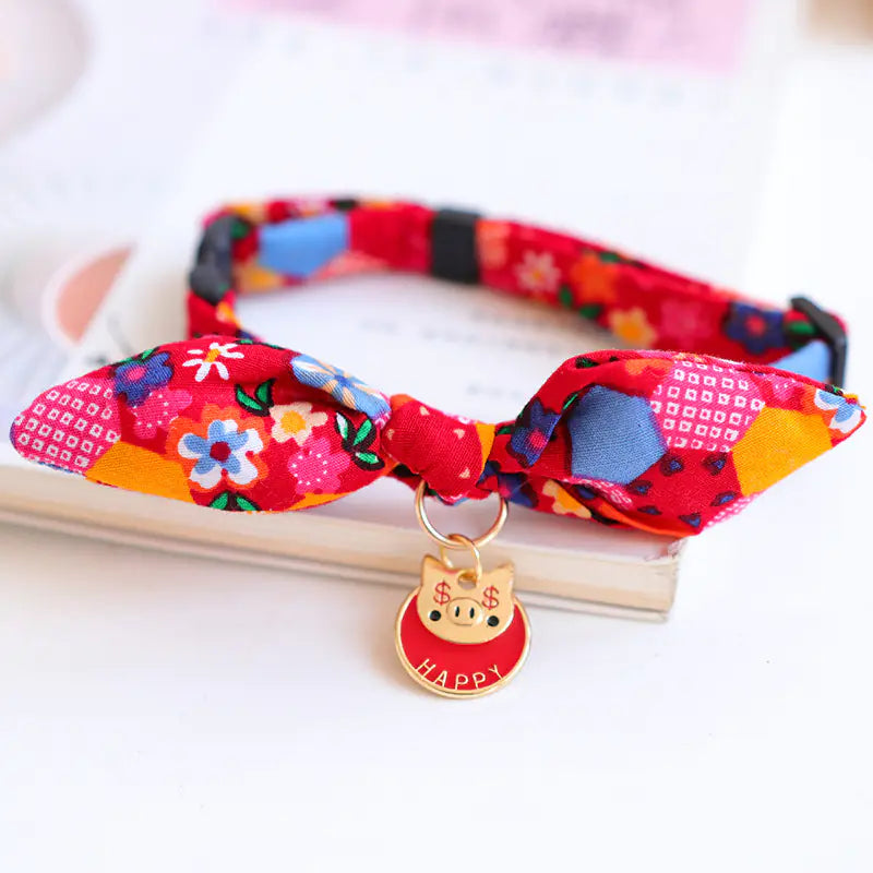New Year's Bow Tie Collar with Bell for Pets