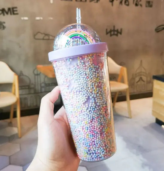 Stylish Rainbow Plastic Water Cup for Your Collection