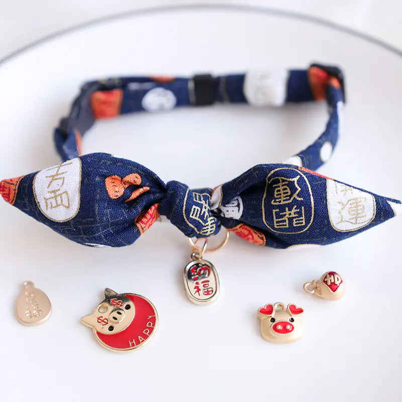 New Year's Bow Tie Collar with Bell for Pets
