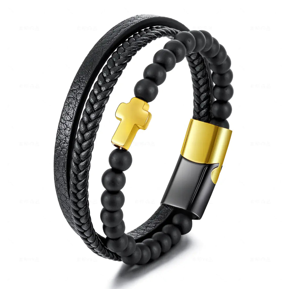 Multi-layer Stainless Steel Men's Cross Bracelet