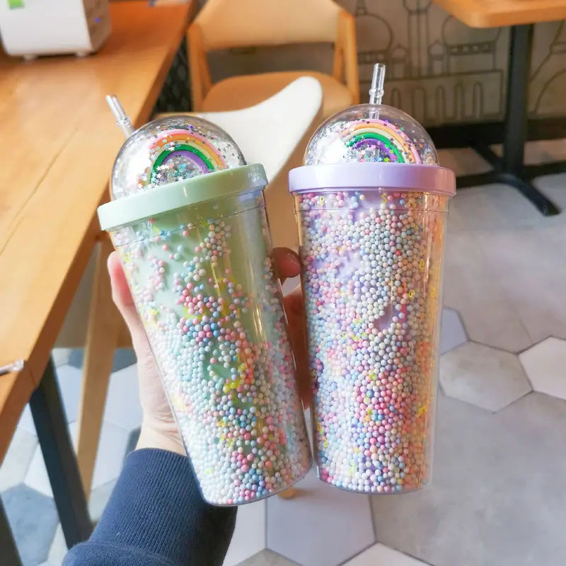 Stylish Rainbow Plastic Water Cup for Your Collection