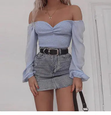 Summer Women's Off-Shoulder Lantern Sleeve T-Shirt