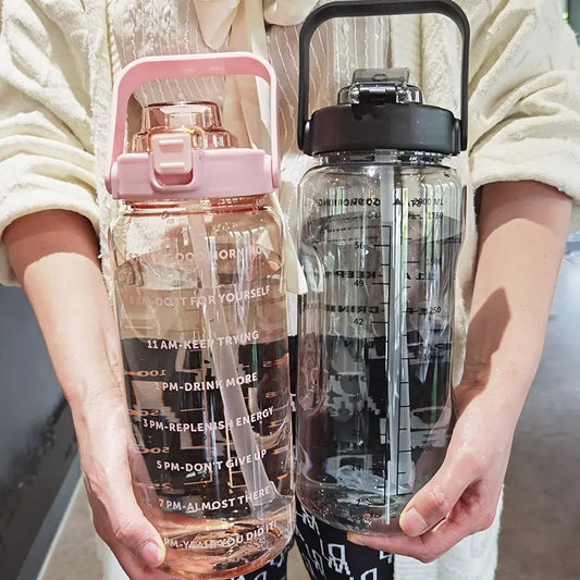 2L Unisex BPA-Free Water Bottle with Straw & Markers